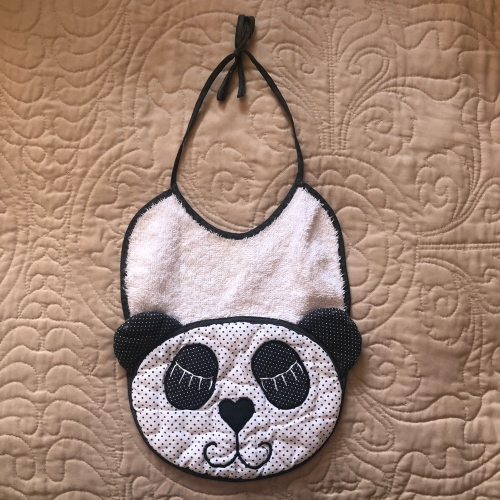 Vintage 1990s Panda Bear Baby Bib, Black and White, y2k, animals